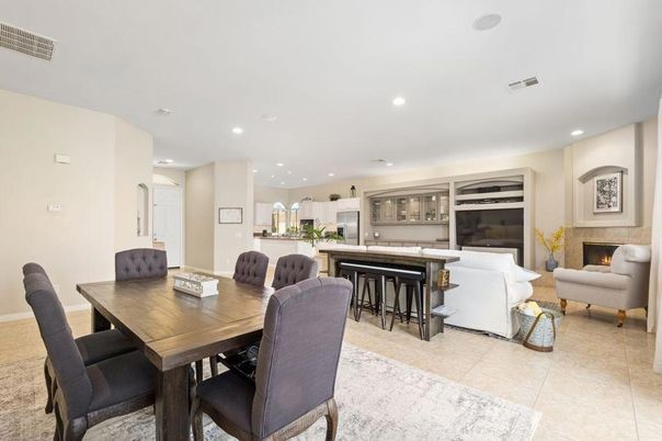 Dining room, Fireplace, Interior, Kitchen, Living room, Recessed Lighting