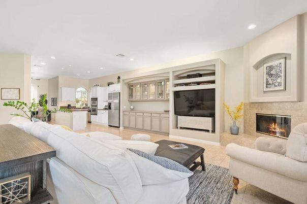 Fireplace, Interior, Kitchen, Living room, Recessed Lighting