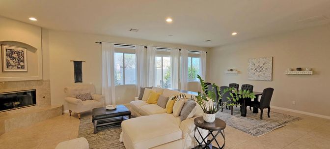 Dining room, Fireplace, Interior, Living room, Recessed Lighting