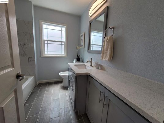 Bathroom, Interior, Marble Walls, Wood Texture Flooring