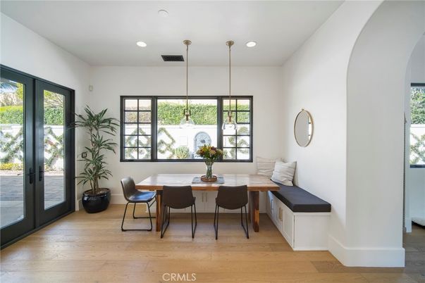 Dining room, Interior, Pendant Lights, Recessed Lighting, Wood Texture Flooring