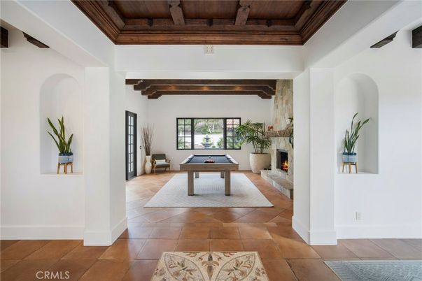 Billiard Table, Fireplace, Game Room, Interior, Wooden Beams, Wooden Ceilings