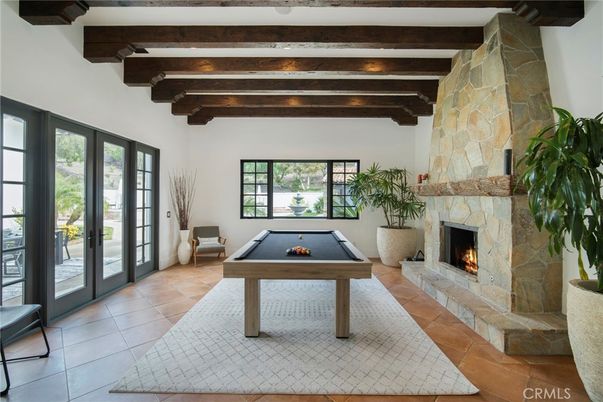 Billiard Table, Fireplace, Game Room, Interior, Wooden Beams