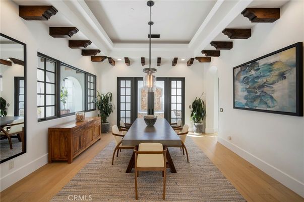 Dining room, Interior, Pendant Lights, Wood Texture Flooring