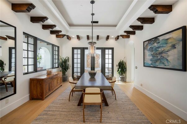 Dining room, Interior, Pendant Lights, Recessed Lighting, Wood Texture Flooring