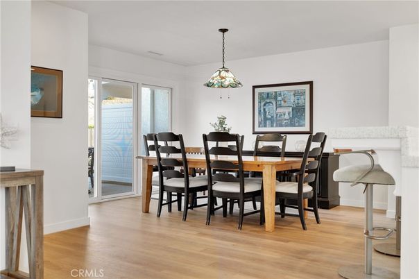 Dining room, Interior, Pendant Lights, Wood Texture Flooring