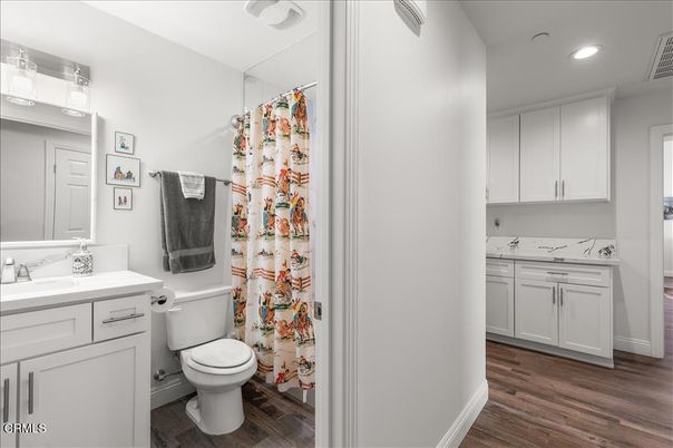 Bathroom, Interior, Recessed Lighting, Wood Texture Flooring