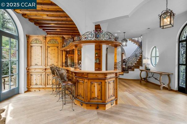 Chandelier, Interior, Pendant Lights, Recessed Lighting, Wooden Beams, Wood Texture Flooring