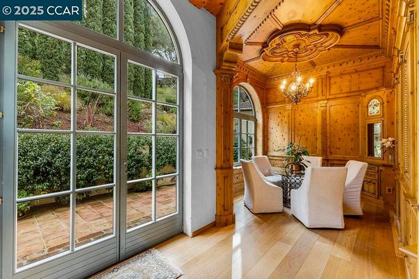 Chandelier, Dining room, Interior, Pendant Lights, Wooden Ceilings, Wood Texture Flooring, Wooden Walls