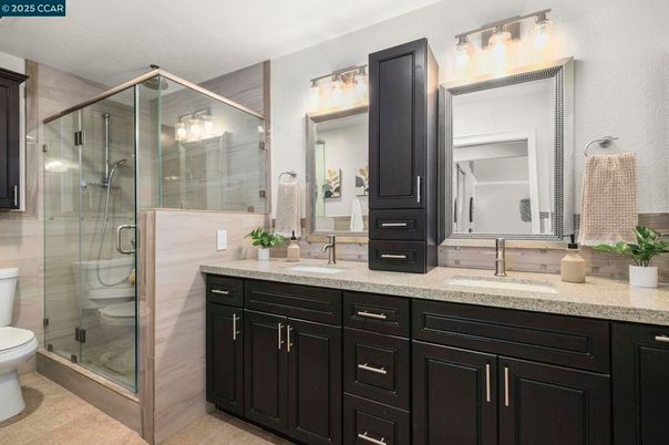 Bathroom, Dual Sink Vanities, Glass Shower, Interior