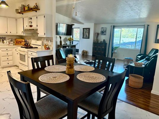 Dining room, Interior, Kitchen, Marble, Wood Texture Flooring