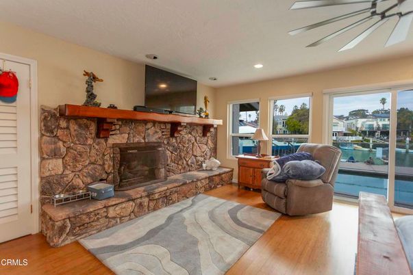 Fireplace, Interior, Recessed Lighting, Wood Texture Flooring