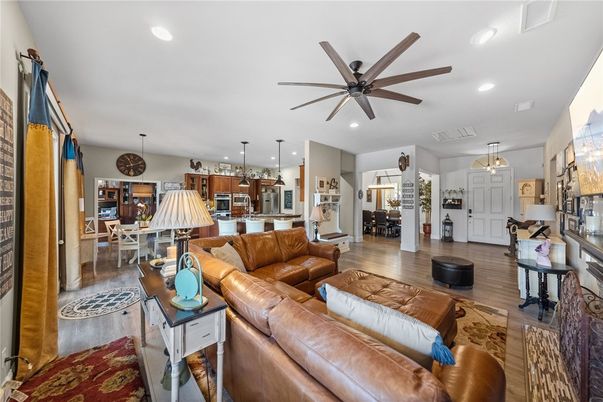 Dining room, Interior, Kitchen, Living room, Pendant Lights, Recessed Lighting, Wood Texture Flooring