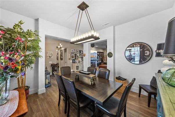 Chandelier, Dining room, Interior, Pendant Lights, Wood Texture Flooring