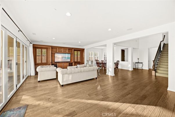 Dining room, Interior, Living room, Recessed Lighting, Wood Texture Flooring
