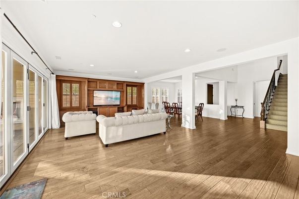 Dining room, Interior, Living room, Recessed Lighting, Wood Texture Flooring