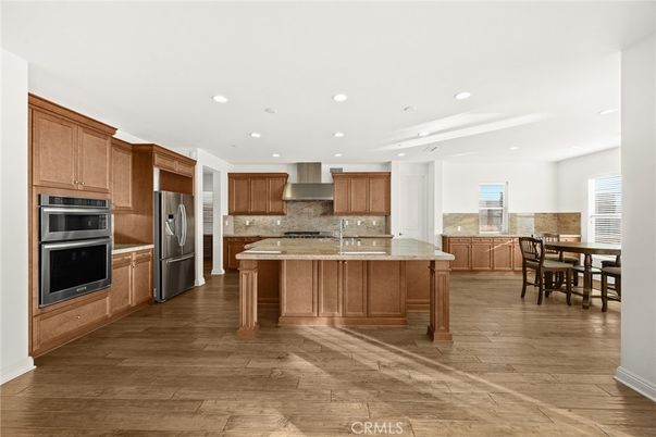 Dining room, Interior, Kitchen, Recessed Lighting, Stainless Steel Appliances, Wood Texture Flooring