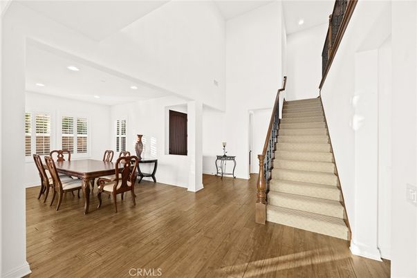 Dining room, Interior, Recessed Lighting, Wood Texture Flooring