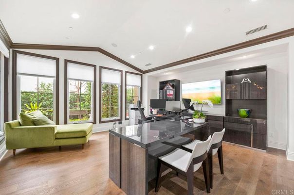 Home Office, Interior, Recessed Lighting, Wood Texture Flooring