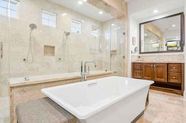 Bathroom, Dual Sink Vanities, Free Standing Baths, Glass Shower, Interior, Recessed Lighting