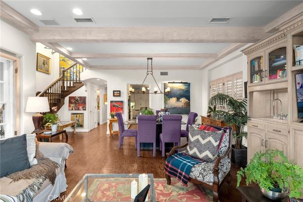 Chandelier, Dining room, Interior, Living room, Pendant Lights, Recessed Lighting, Wood Texture Flooring