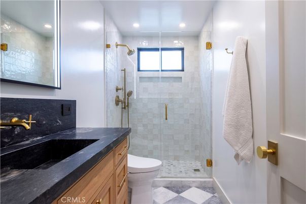 Bathroom, Glass Shower, Interior, Marble, Recessed Lighting