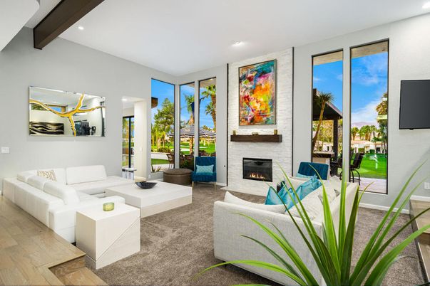 Fireplace, Interior, Living room, Recessed Lighting, Wooden Beams, Wood Texture Flooring