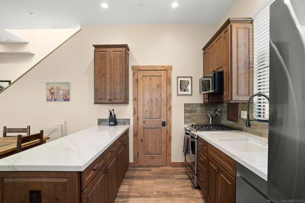 Interior, Kitchen, Recessed Lighting, Wood Texture Flooring