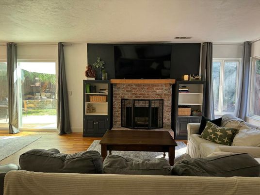 Fireplace, Interior, Living room, Wood Texture Flooring