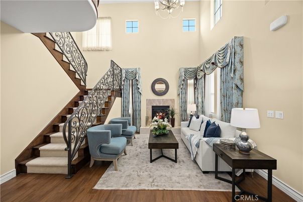 Chandelier, Fireplace, Interior, Living room, Wood Texture Flooring
