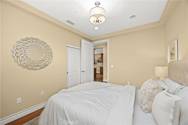 Bedroom, Interior, Recessed Lighting, Wood Texture Flooring