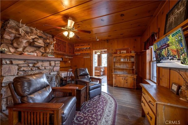 Fireplace, Interior, Living room, Stone Walls, Wooden Ceilings, Wood Texture Flooring, Wooden Walls