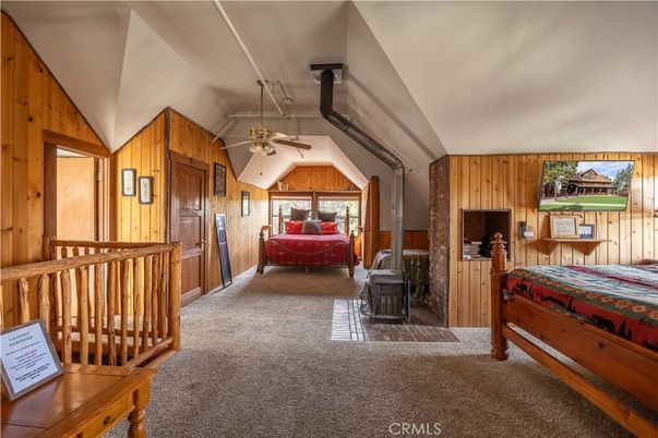 Bedroom, Fireplace, Interior, Wooden Walls