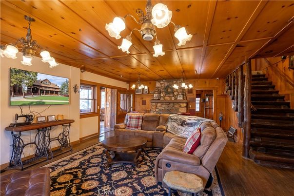 Chandelier, Interior, Living room, Wooden Ceilings, Wood Texture Flooring