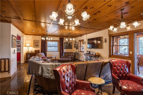 Chandelier, Interior, Living room, Wooden Ceilings, Wood Texture Flooring