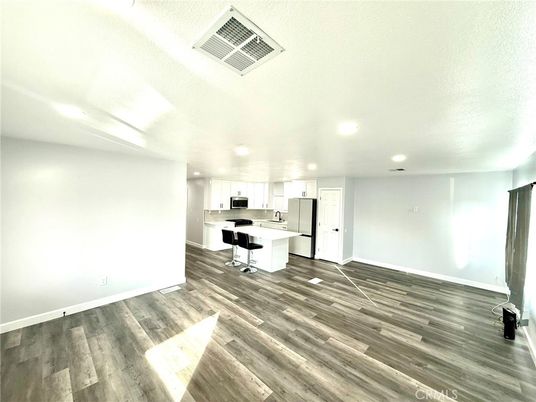 Empty room, Interior, Kitchen, Recessed Lighting, Wood Texture Flooring