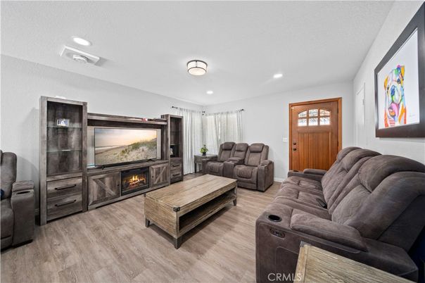 Home Theatre Room, Fireplace, Interior, Living room, Recessed Lighting, Wood Texture Flooring