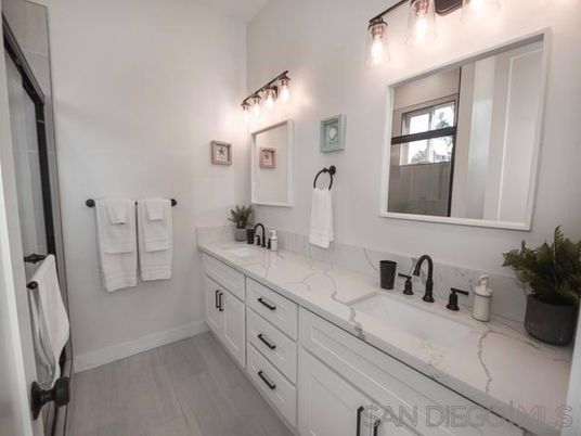 Bathroom, Dual Sink Vanities, Interior, Wood Texture Flooring