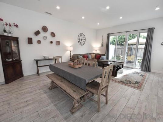 Dining room, Interior, Living room, Recessed Lighting, Wood Texture Flooring