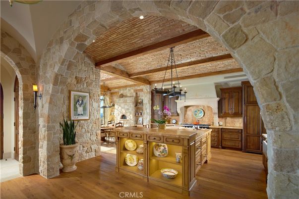 Interior, Kitchen, Pendant Lights, Stone Walls, Wooden Beams, Wooden Ceilings, Wood Texture Flooring