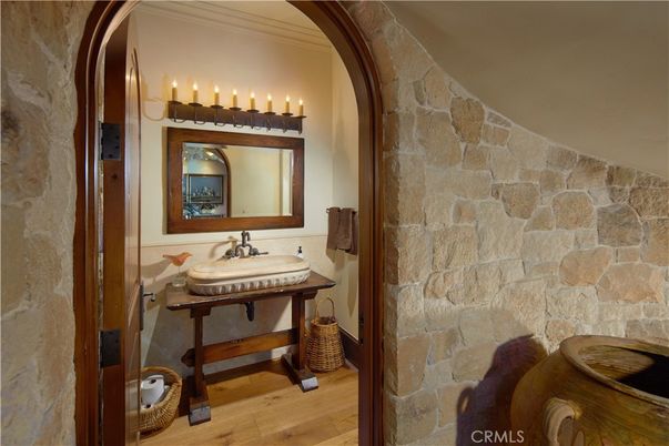 Bathroom, Interior, Stone Walls, Wood Texture Flooring