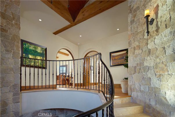 Interior, Recessed Lighting, Stone Walls, Wooden Beams