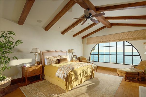 Bedroom, Interior, Recessed Lighting, Water, Wooden Beams, Wood Texture Flooring