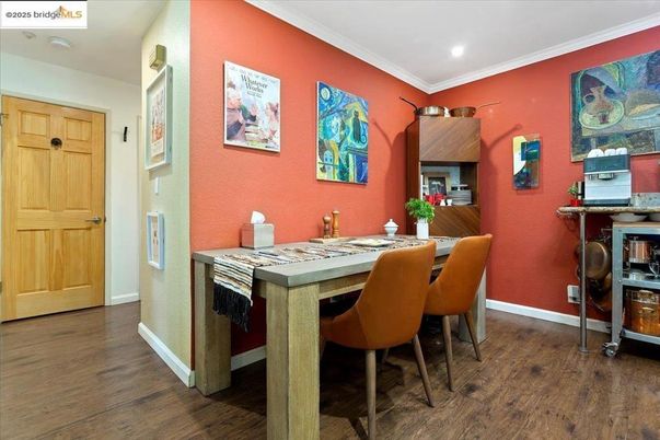 Dining room, Interior, Recessed Lighting, Wood Texture Flooring