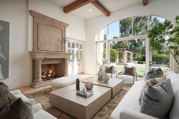 Fireplace, Interior, Living room, Recessed Lighting, Wooden Beams, Wood Texture Flooring