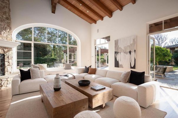 Fireplace, Interior, Living room, Recessed Lighting, Wooden Beams, Wooden Ceilings, Wood Texture Flooring