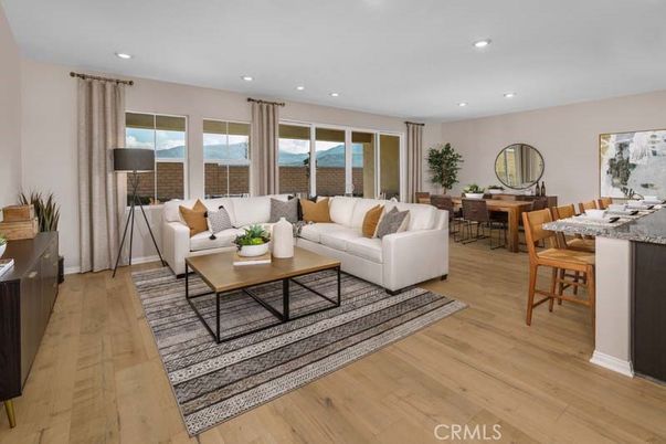 Dining room, Interior, Living room, Recessed Lighting, Wood Texture Flooring