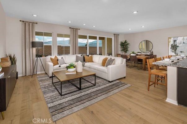 Dining room, Interior, Living room, Recessed Lighting, Wood Texture Flooring