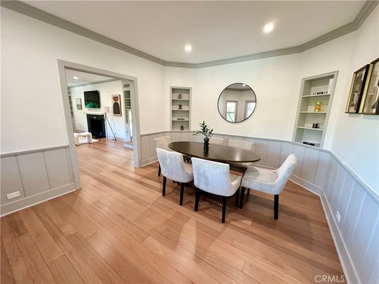 Dining room, Interior, Recessed Lighting, Wood Texture Flooring