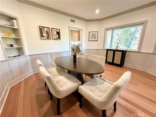 Dining room, Interior, Recessed Lighting, Wood Texture Flooring